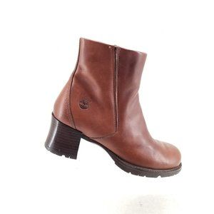 Timberland Alyse Brown Leather Chunky Block Heel Square Toe Ankle Boots sz 7